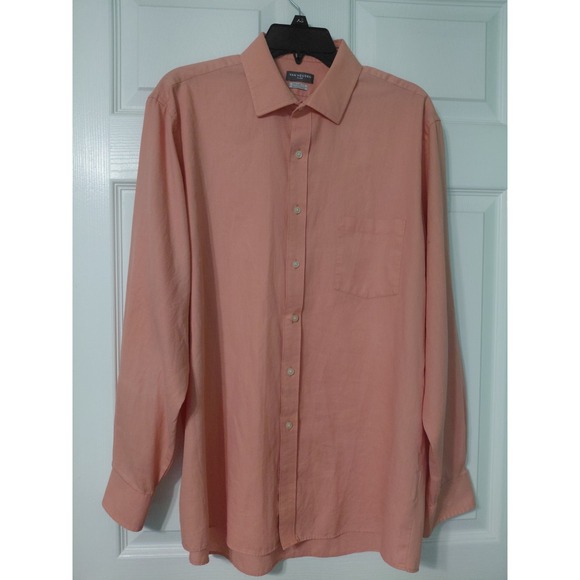 Van Heusen Other - Van Heusen Shirt Mens 16 5 Peach Regular Fit Wrinkle Free Dress Long Sleeve